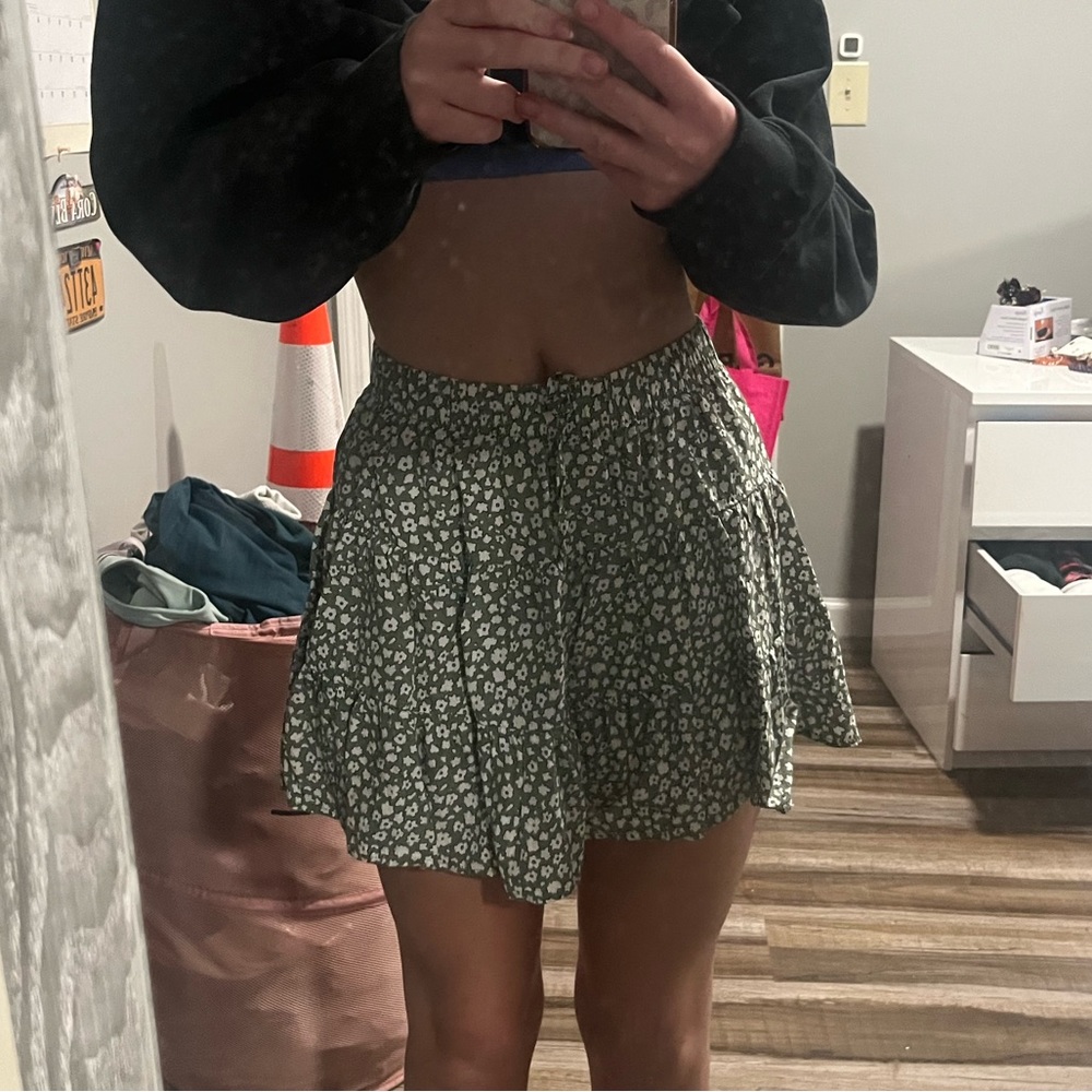 Green floral skirt